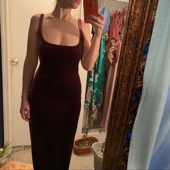 Vintage Plum Velvet Deep V open back maxi dress S - Picture 8 of 9